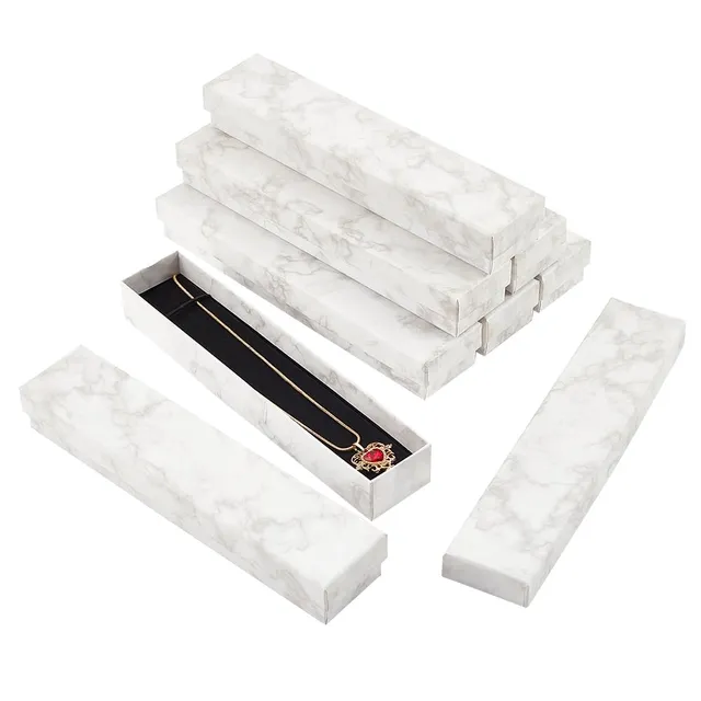 BENECREAT Boîte Bijoux Carton Marbre Blanc 21cm x8