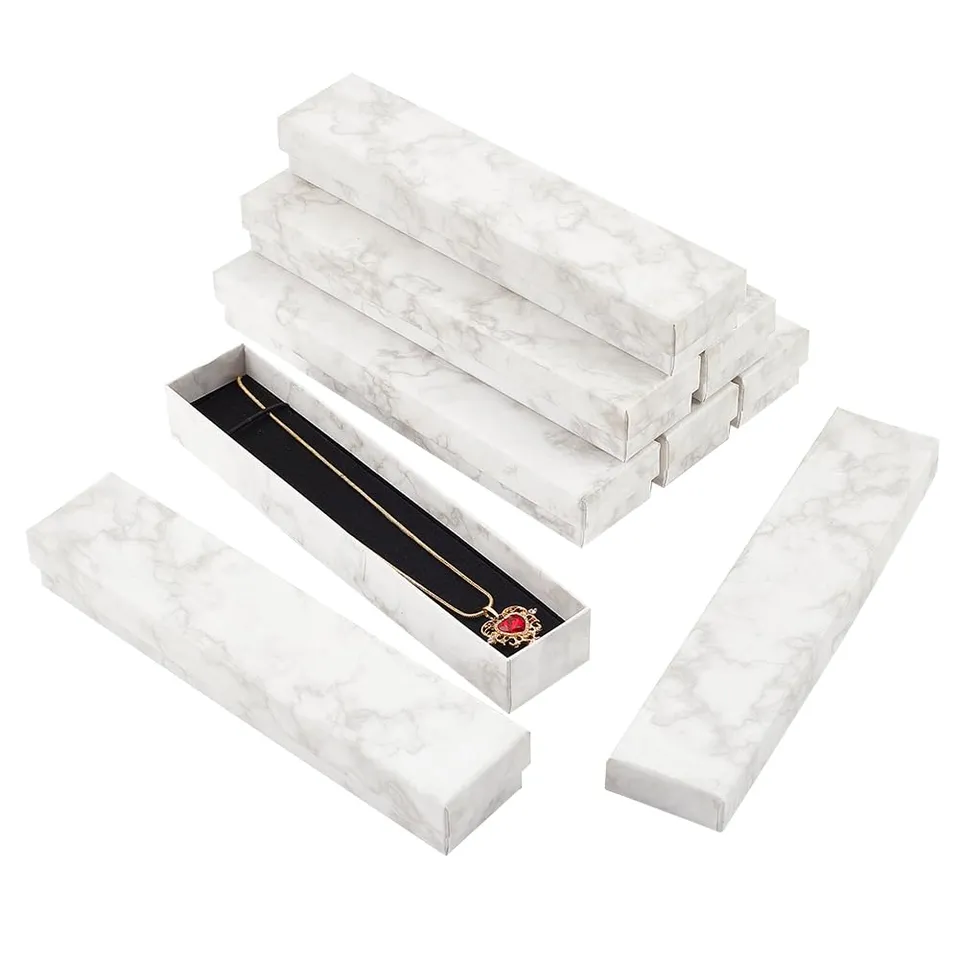 BENECREAT Boîte Bijoux Carton Marbre Blanc 21cm x8