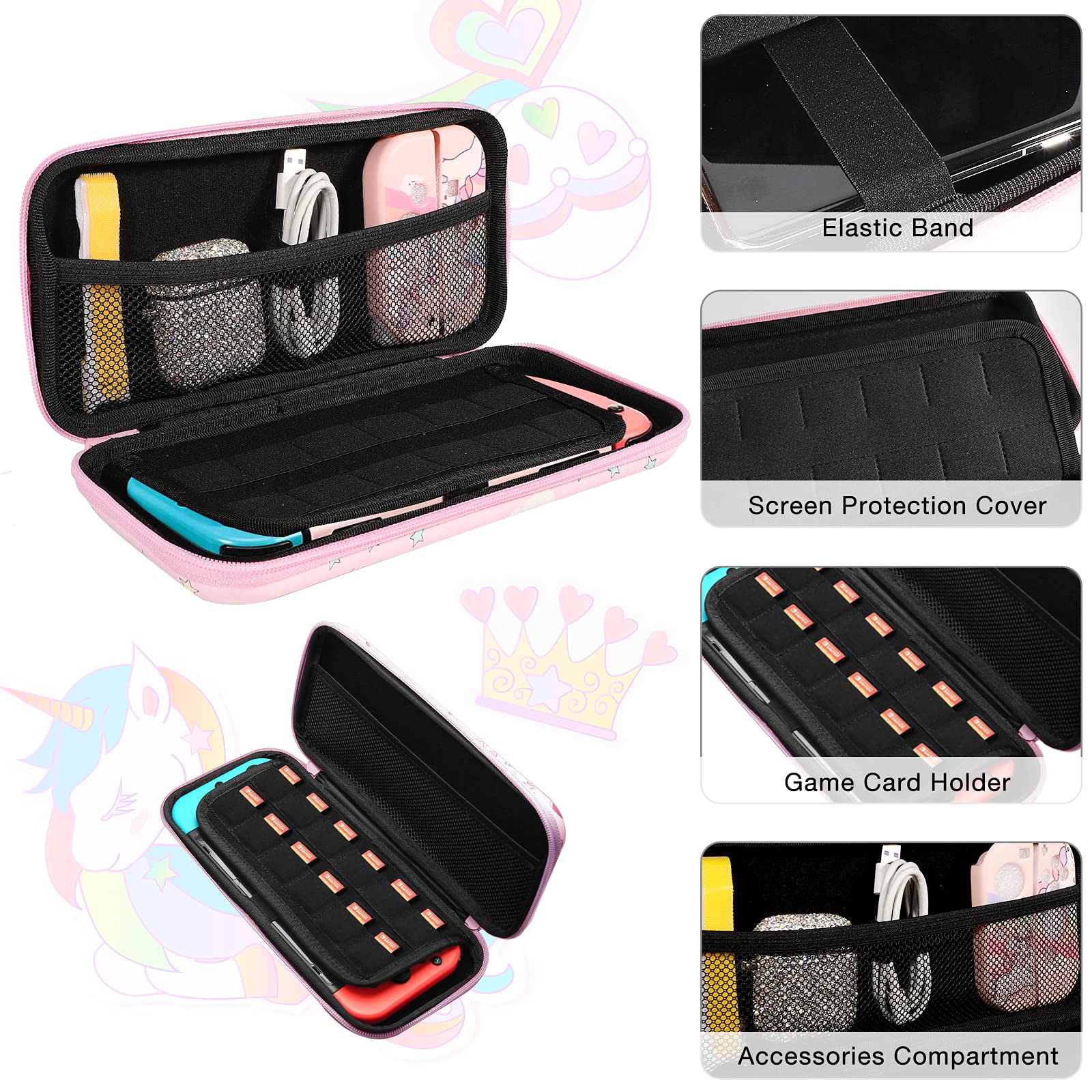 JYPS Licorne housse Nintendo Switch rigide rose coque TPU