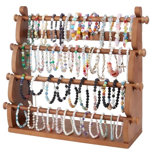 BENECREAT présentoir bracelets bois 4 niveaux 42,7 cm pin camel