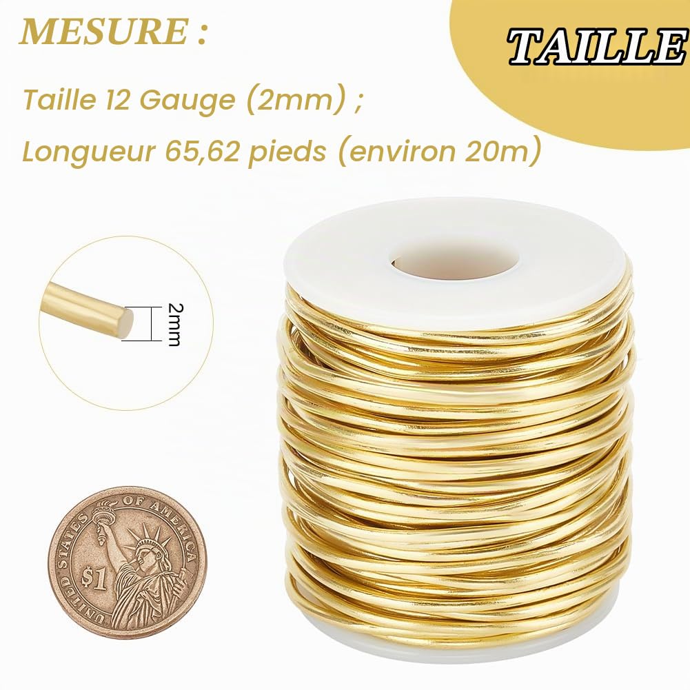 BENECREAT Fil laiton doré 2mm 20m CWIR-WH0018-02-EU bijoux