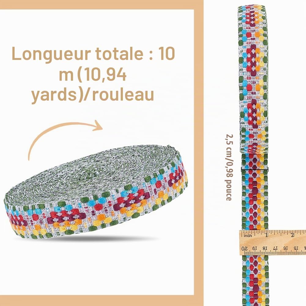 BENECREAT sangle jacquard carré 25 mm 10 m coloré