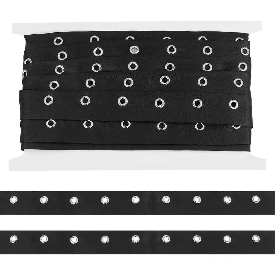 BENECREAT Ruban À Œillets Noir 4,5m 25mm Argent