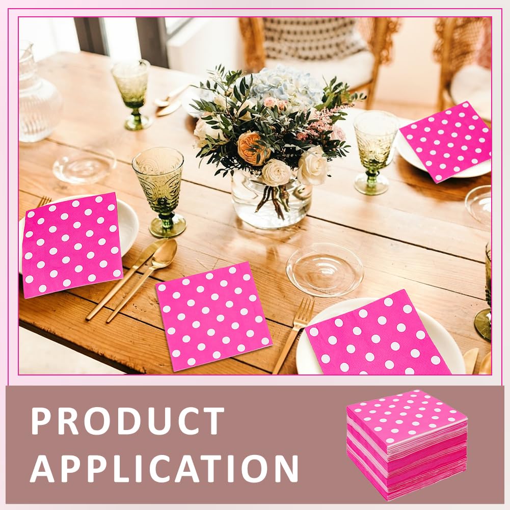 BENECREAT Serviettes Papier Pois Blancs Rose Vif 33cm 140 pcs