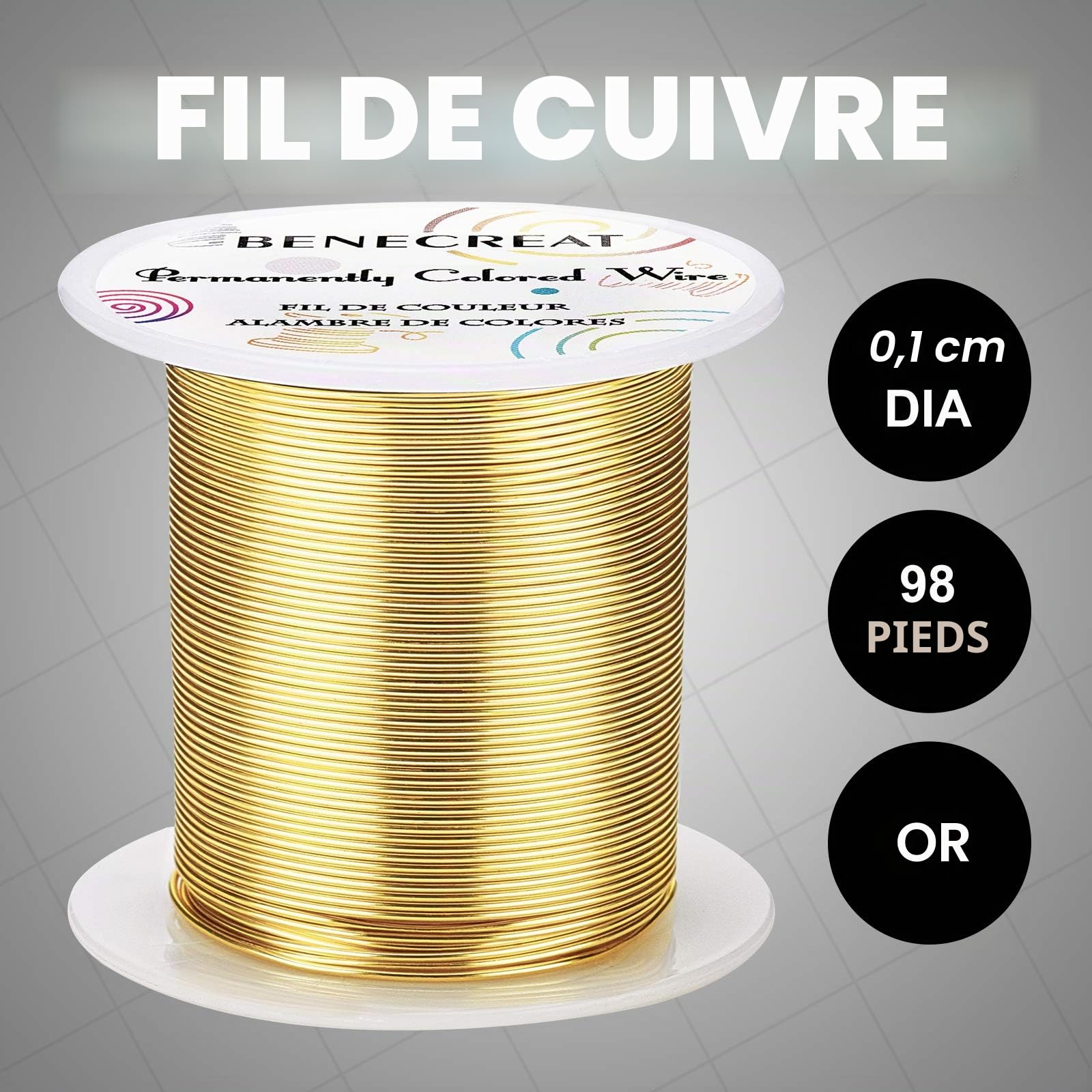 BENECREAT Fil cuivre 0,8mm fil bijoux or clair 30m