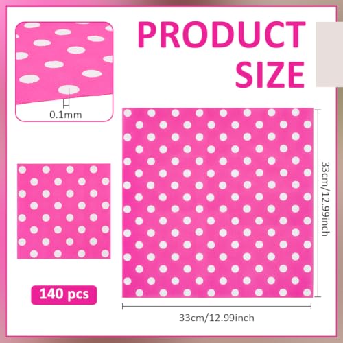 BENECREAT Serviettes Papier Pois Blancs Rose Vif 33cm 140 pcs