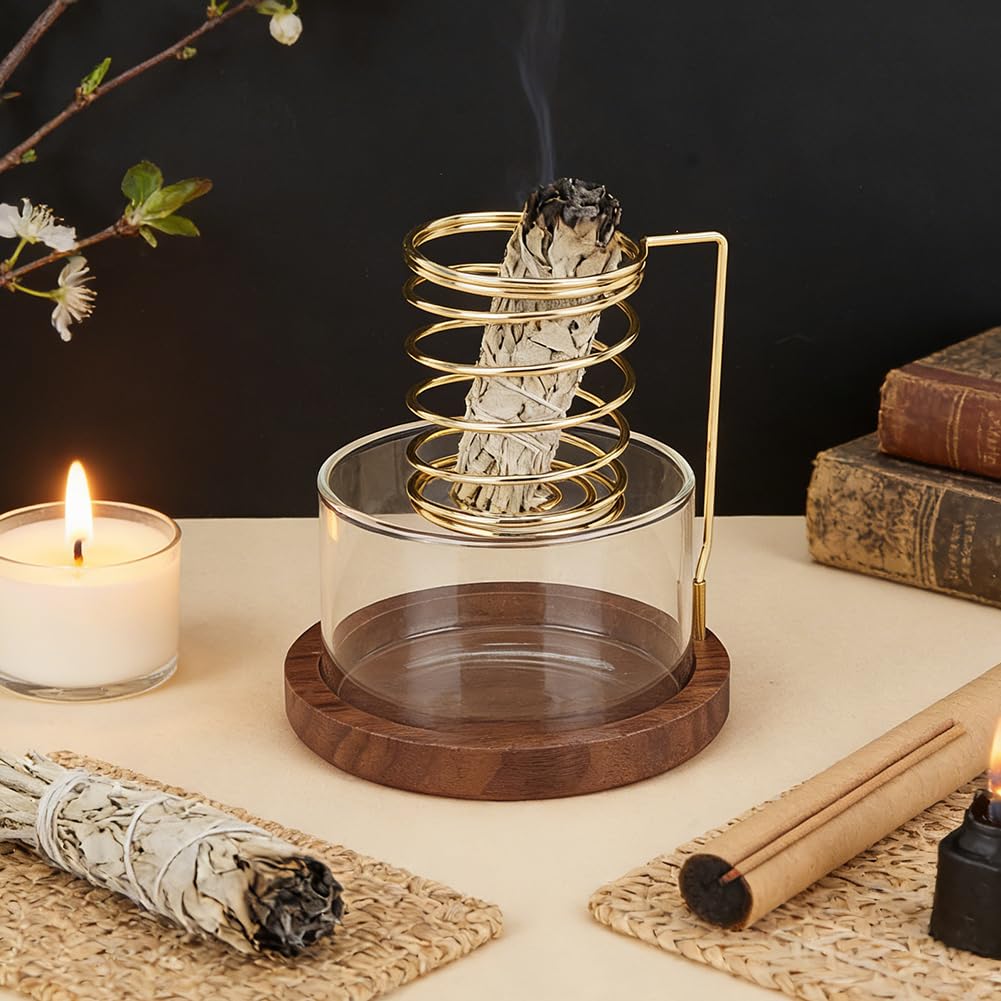 BENECREAT porte-encens verre noyer brun noix
