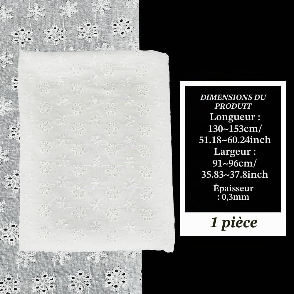 BENECREAT Tissu dentelle coton blanc 153x91 cm