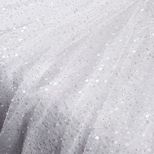 BENECREAT Tissu Paillettes Blanc Brodé Polyester 160x100 cm