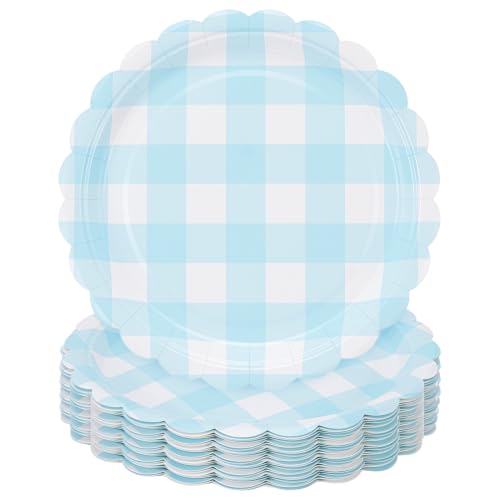 BENECREAT Assiettes Papier Festonnées Carreaux Bleu 100pcs 180mm