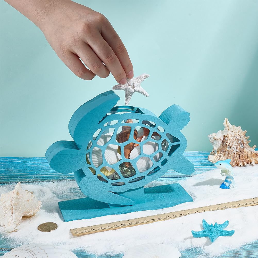 BENECREAT Boîte Coquillages Tortue Bleu Ciel Bois