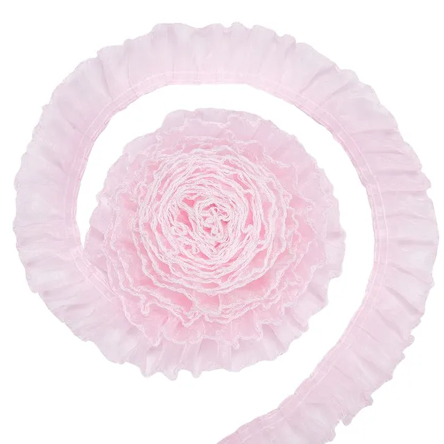 BENECREAT Ruban dentelle plissée rose blanc 40mm 7,3m couture