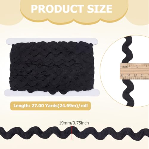 BENECREAT ruban ondulé franges noires 19mm 24,6m