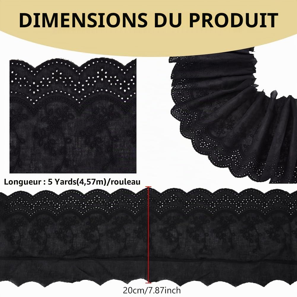 BENECREAT Dentelle Coton Bordure noire 4,6m x 20cm