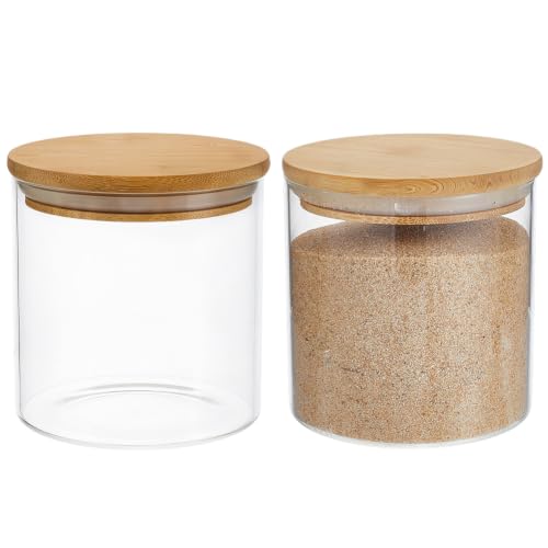 BENECREAT Bocaux en Verre 650 ml Couvercle Bambou Lot 2