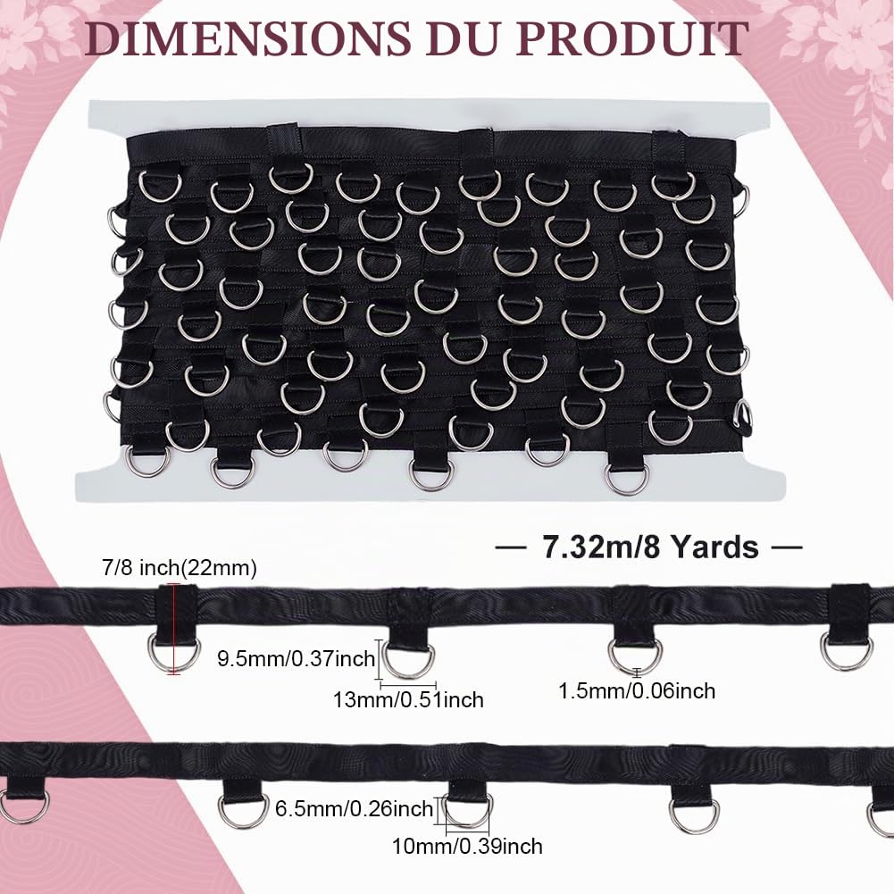 BENECREAT Ruban à Œillets Noir 22 mm x 7,3 m Polyester