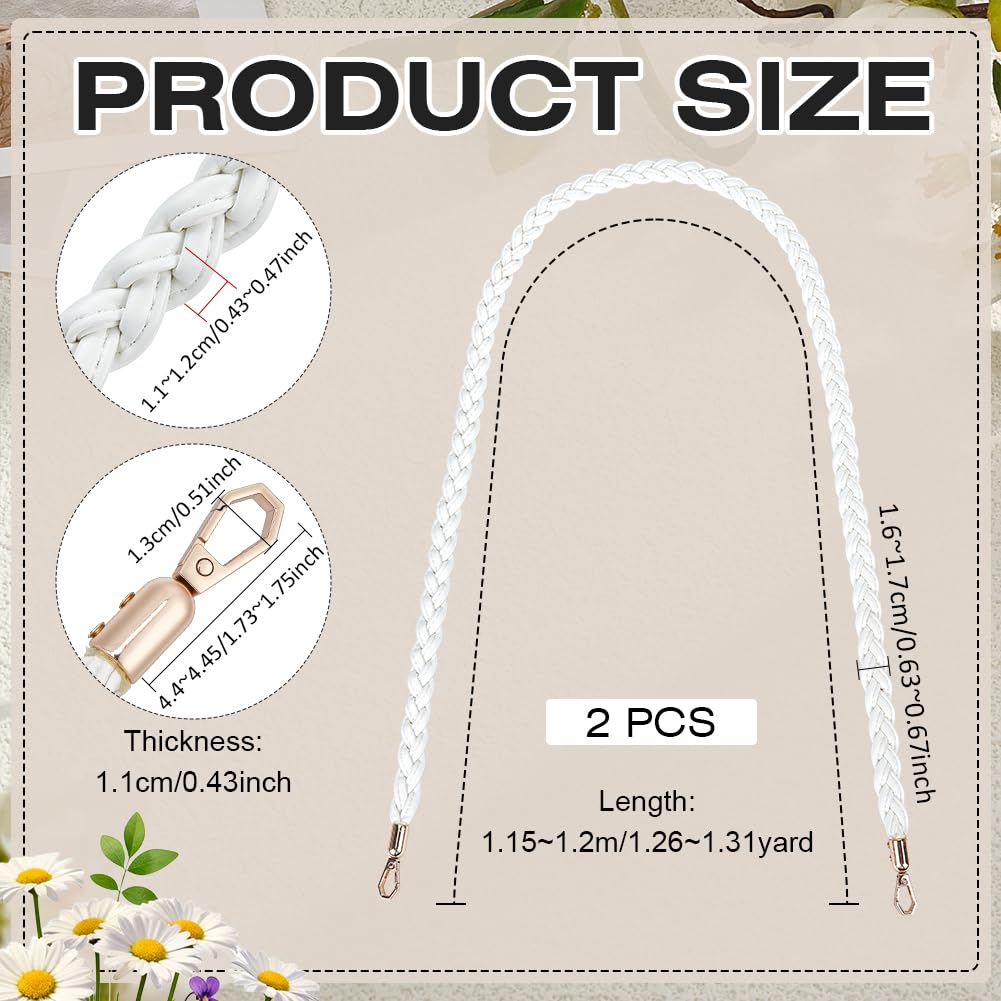 BENECREAT Bretelles Sac Tressées Blanc 1,2m 2 pcs