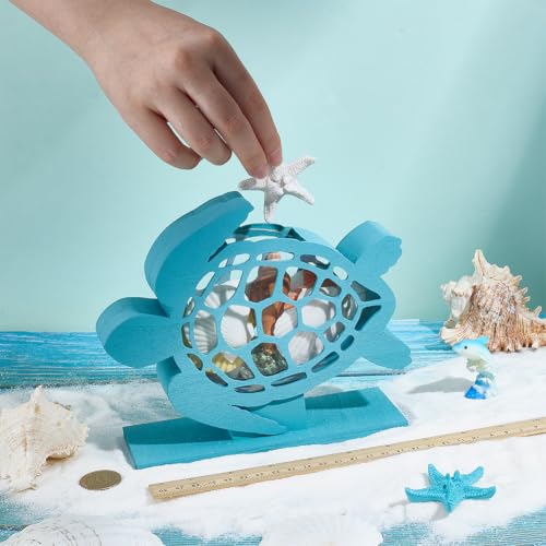 BENECREAT Boîte Coquillages Tortue Bleu Ciel Bois