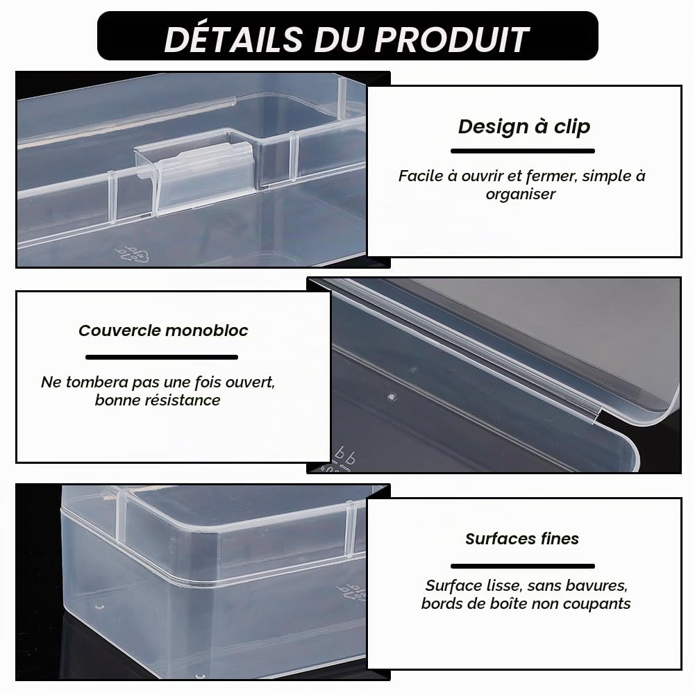 BENECREAT Boîte Plastique Rectangulaire 18cm Lot 4 Perles