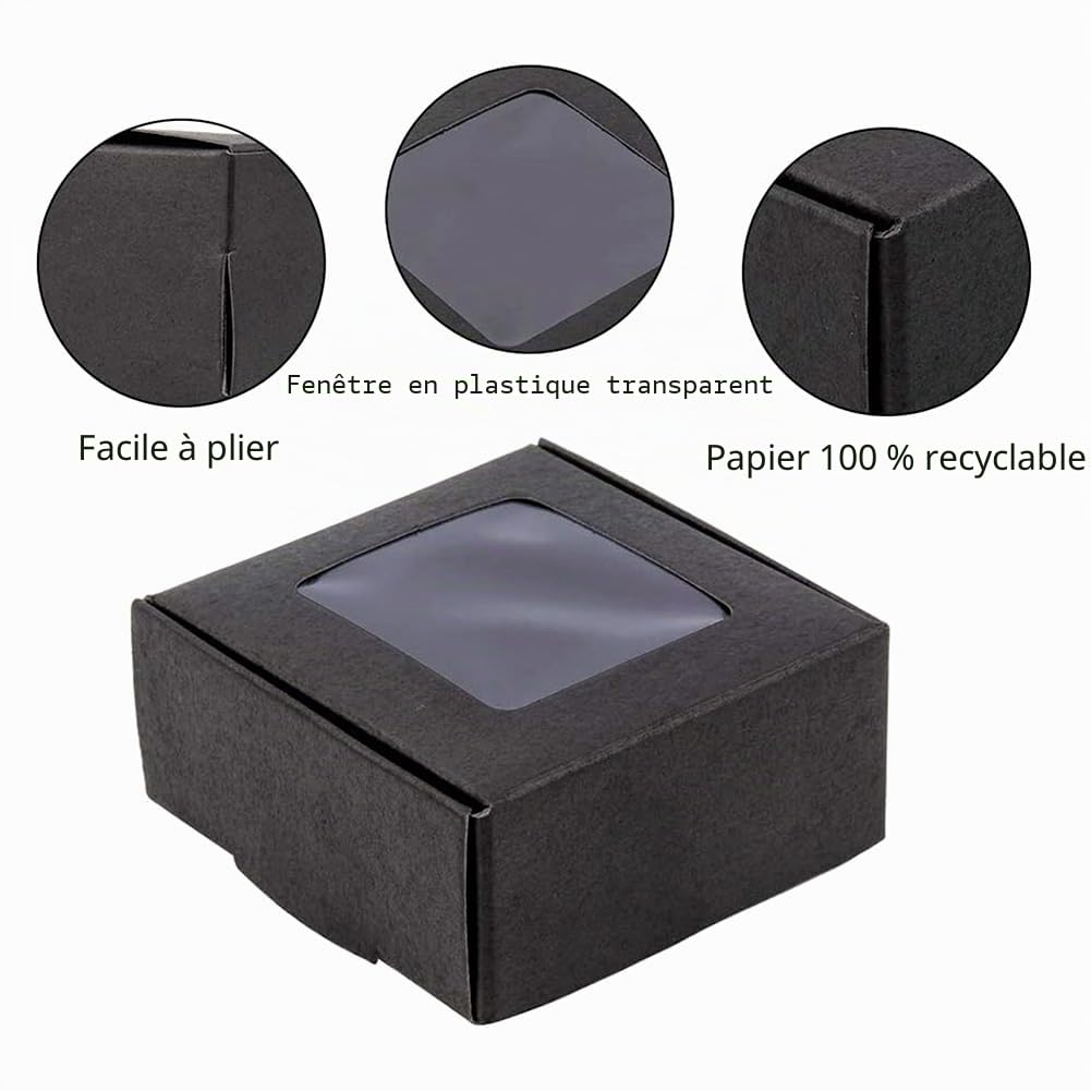 BENECREAT Boîtes Kraft Fenêtre Noires 65mm 100 pcs carton