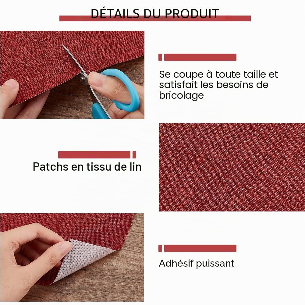BENECREAT Patch Lin Auto-Adhésif Rouge Foncé 2m Canapé