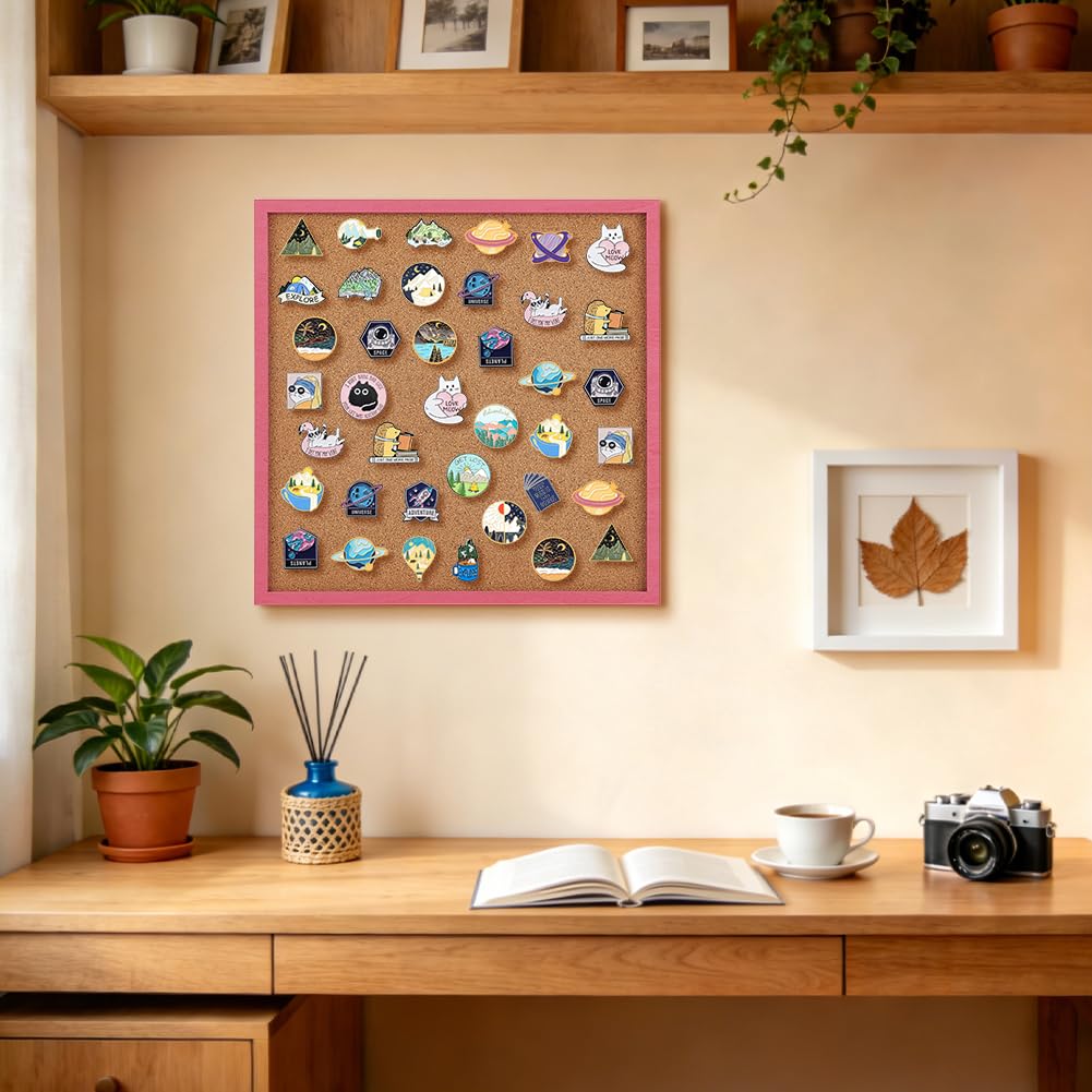 BENECREAT Tableau Liège Rose 30x30cm Cadre Bois Bureau