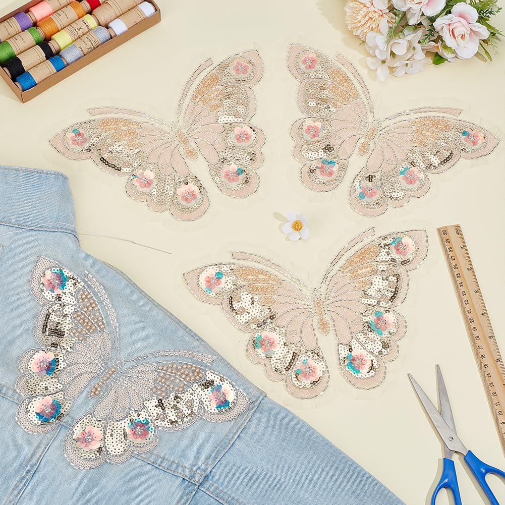 BENECREAT Patch Papillon Rose Applique Paillettes 17,5x25,2cm