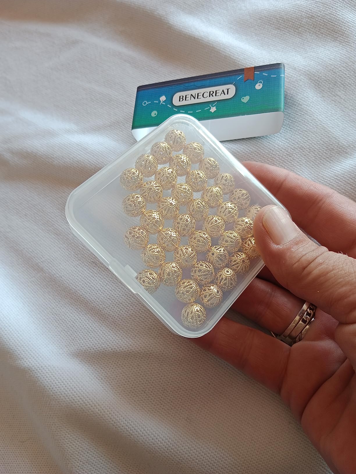 BENECREAT Perles filigrane plaqué or 10mm x40