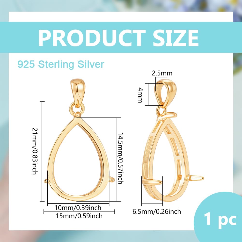 BENECREAT 925 support pendentif larme doré 10x14,5mm