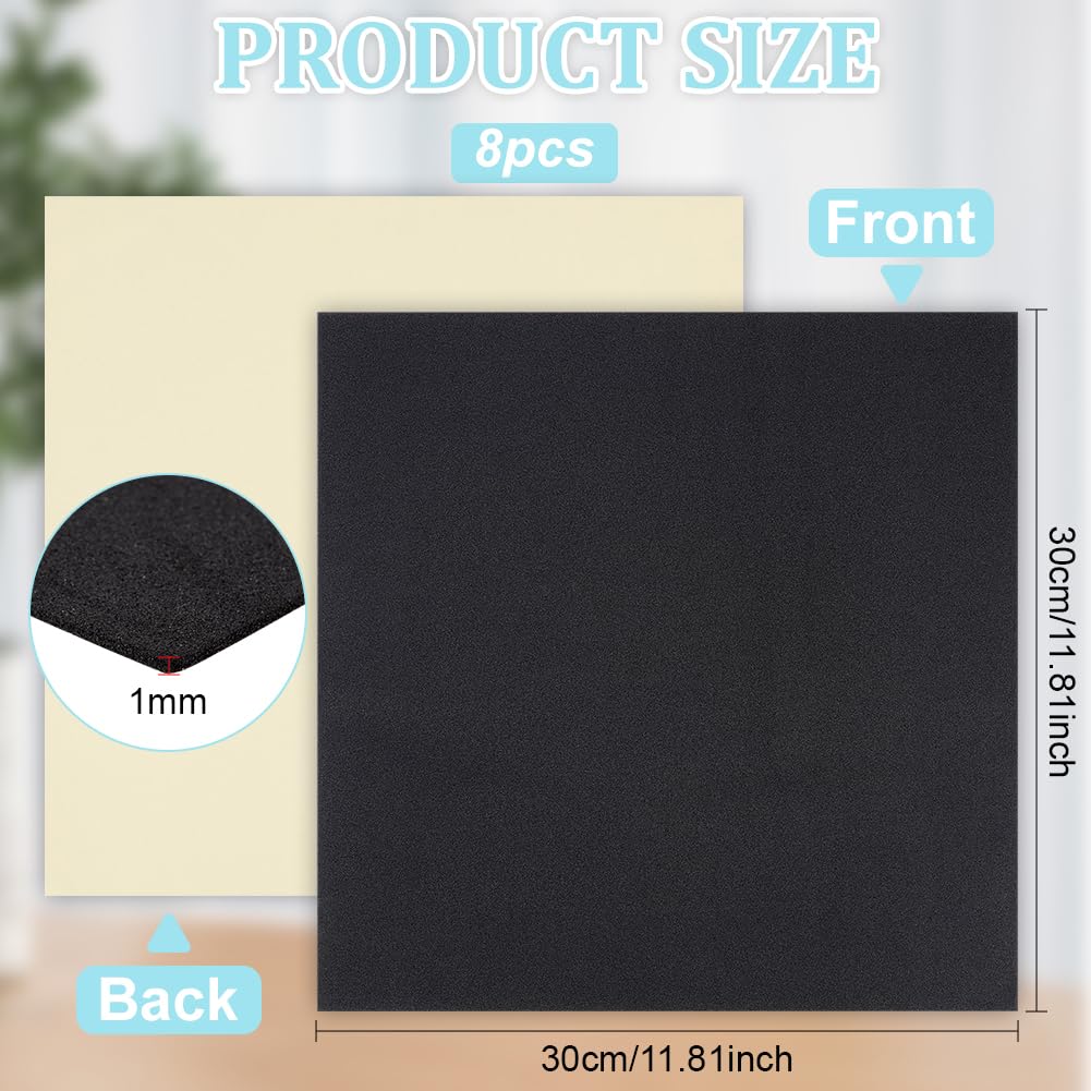 BENECREAT Mousse EVA Auto-Adhésive Noire 1mm 30x30cm 8 Feuilles