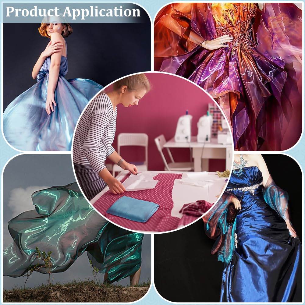 BENECREAT Tissu Organza Bicolore Bleu Acier 5m Tulle Irisé