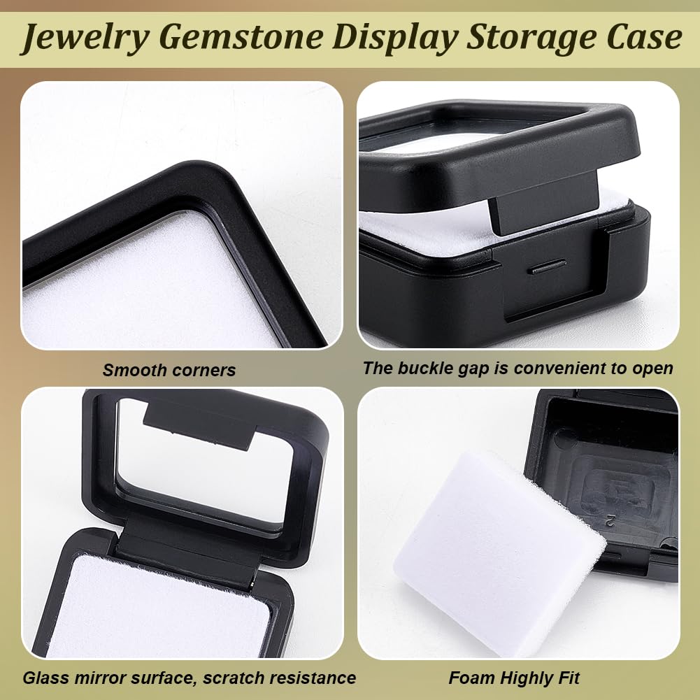BENECREAT Boîte vitrine diamant 4x4 cm noir x4 éponge