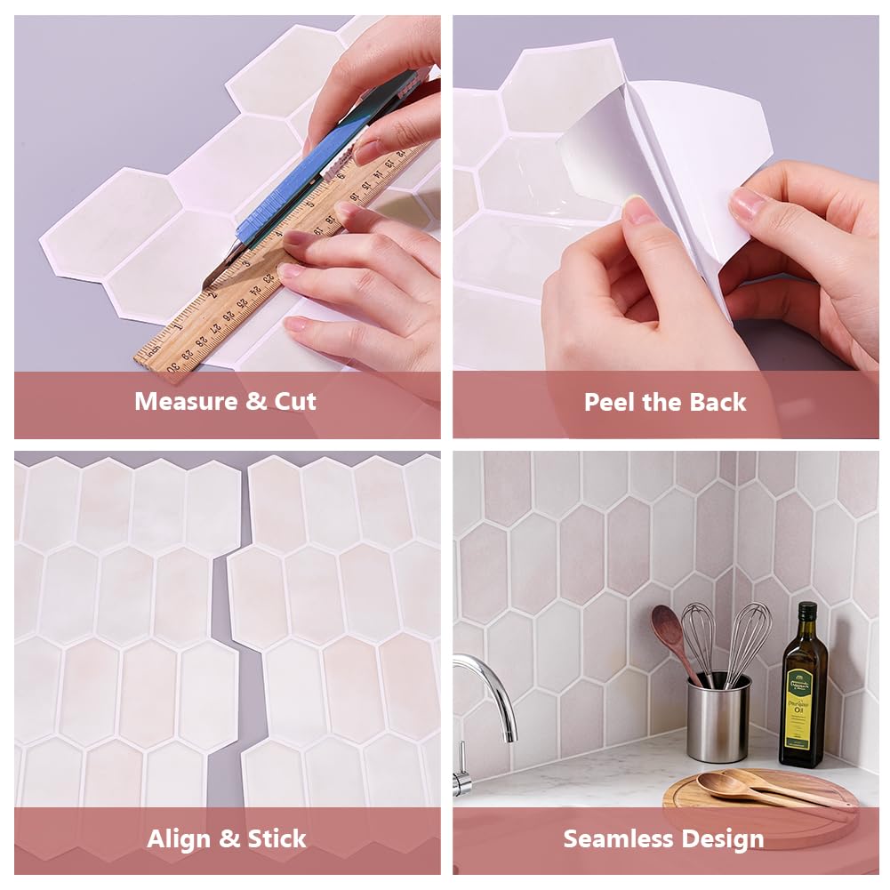 BENECREAT carrelage adhésif hexagonal brun rosé 30x30 cm lot de 2