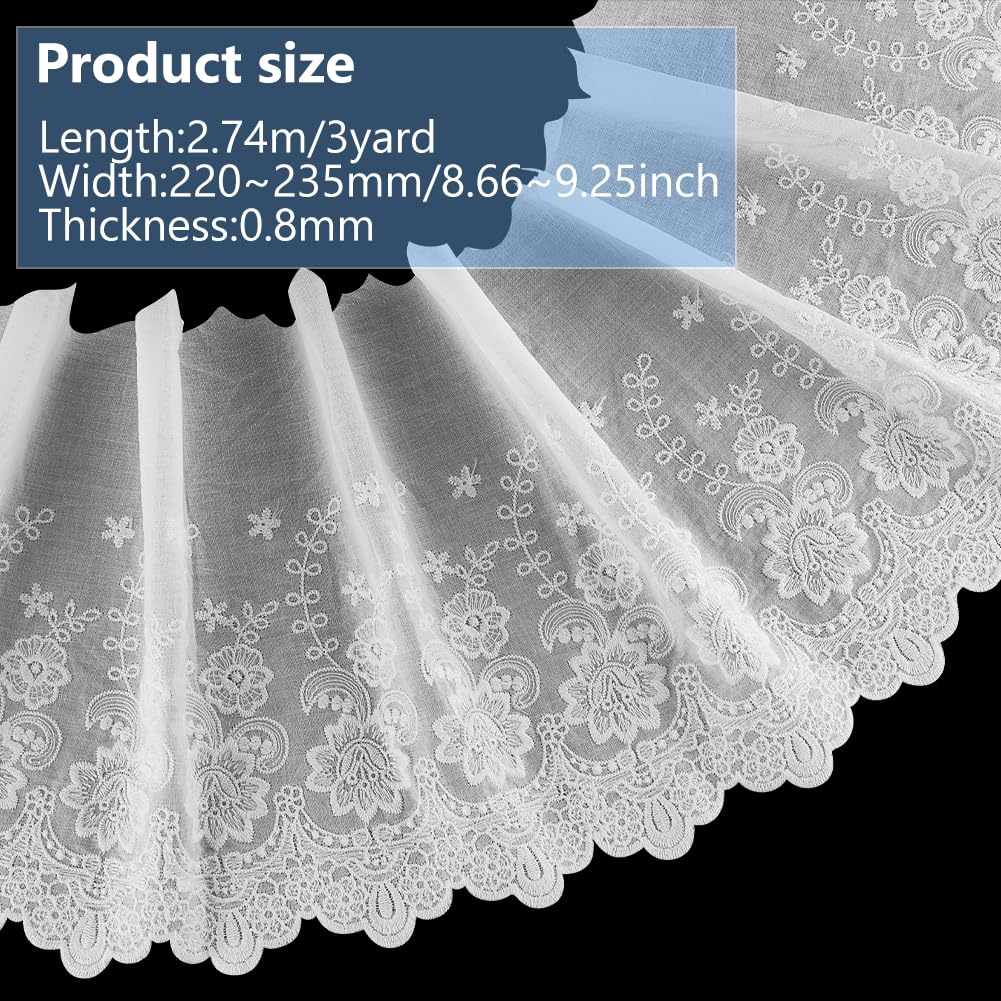 BENECREAT Ruban dentelle coton blanche 2,7m 220mm festonnée