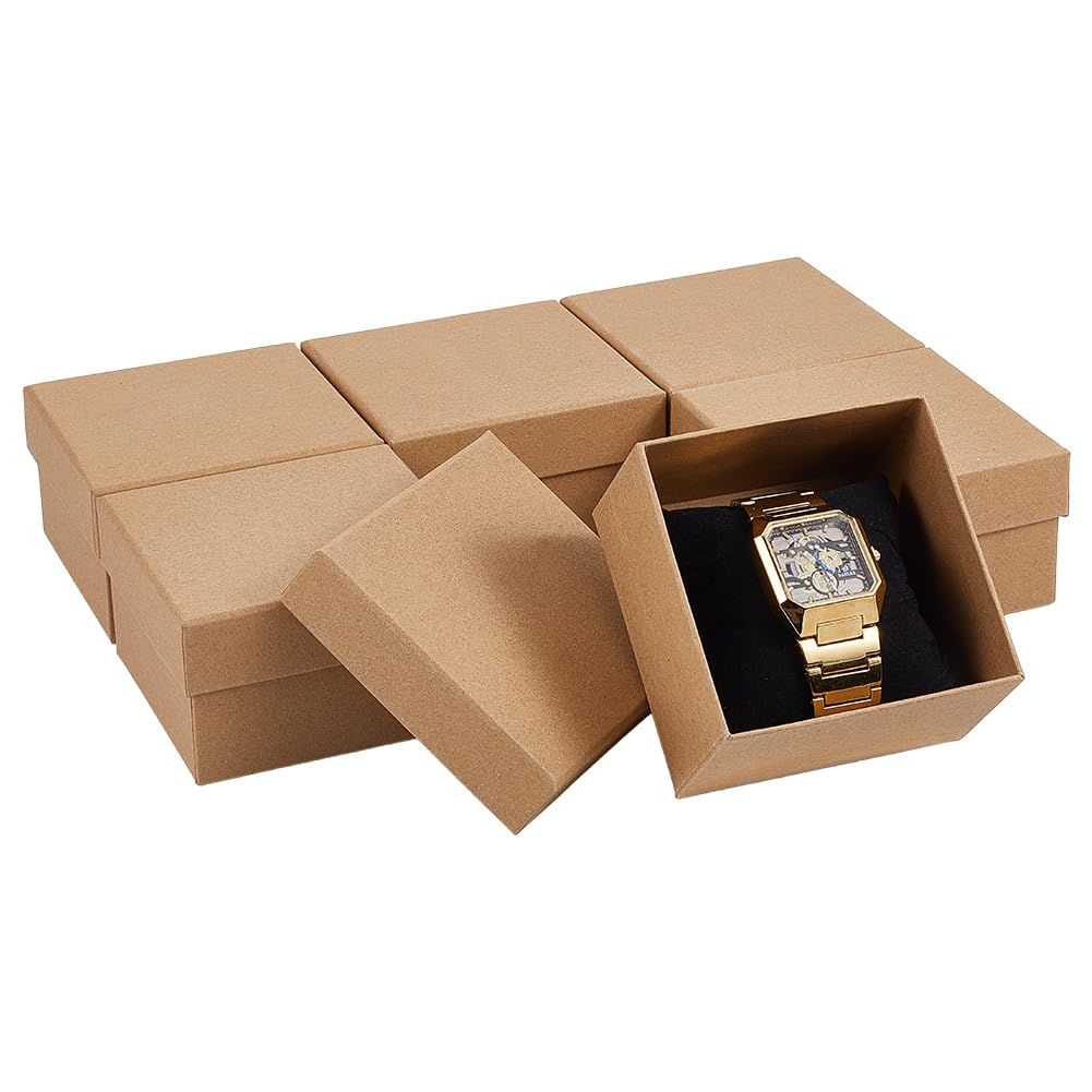 BENECREAT Boîte montre carton noir avec couvercle x6