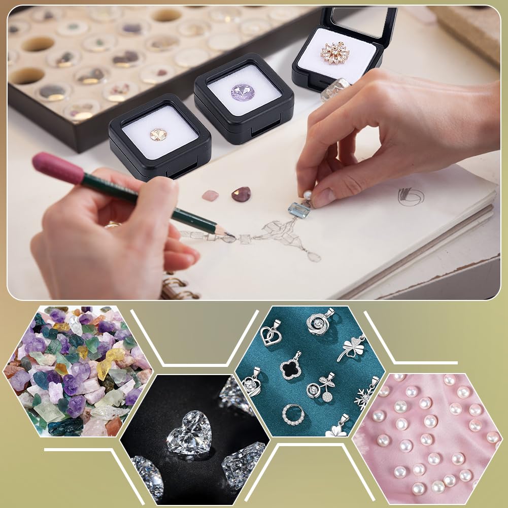 BENECREAT Boîte vitrine diamant 4x4 cm noir x4 éponge