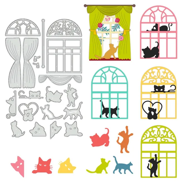 BENECREAT Chat Rideau Fenêtre die de découpe métal 10,8x16,7 cm