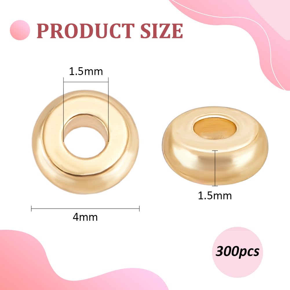 BENECREAT Perles Heishi Plaqué Or 14K 4mm 300 pcs laiton