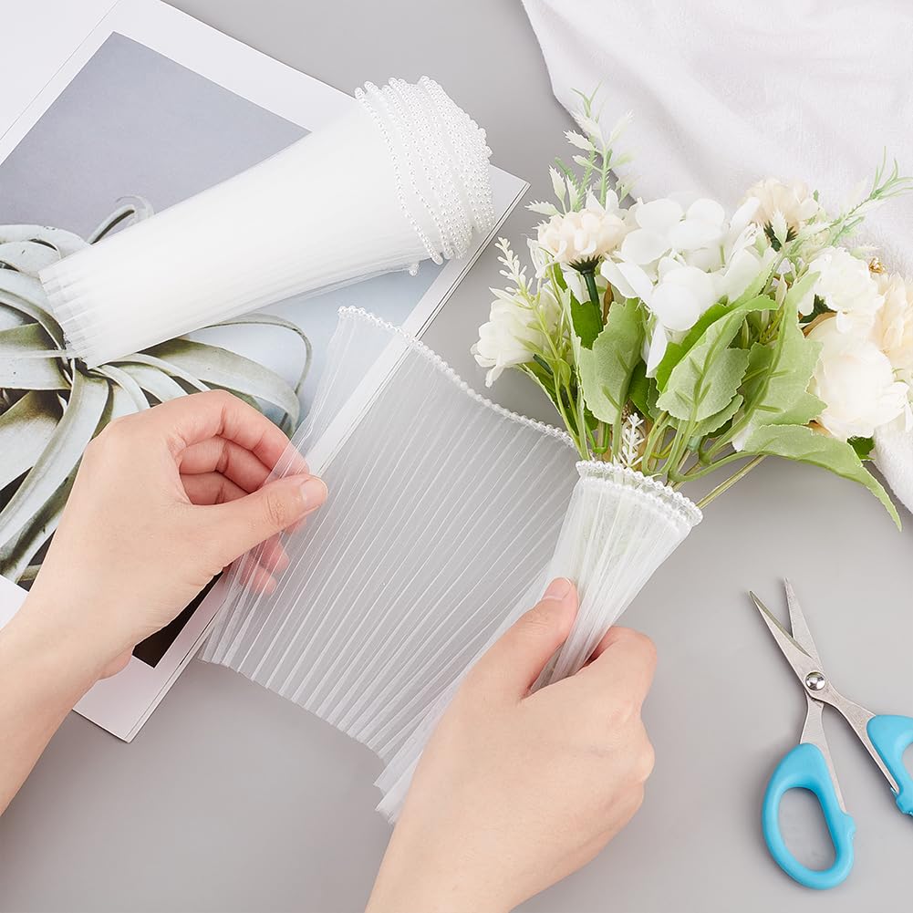 BENECREAT papier emballage fleurs blanc bord perlé 15cmx3,7m
