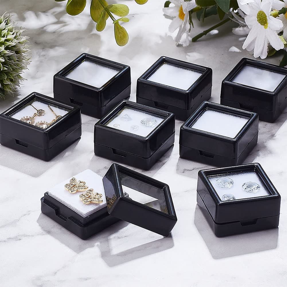 BENECREAT boîtes gemmes noires verre 2,9cm 16 pcs