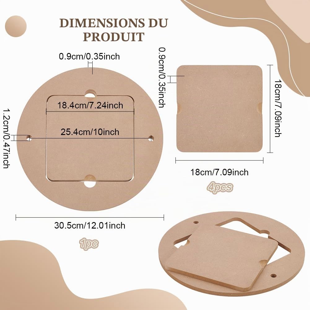 BENECREAT Batte potier ronde carrée 30 cm lot 5 pièces