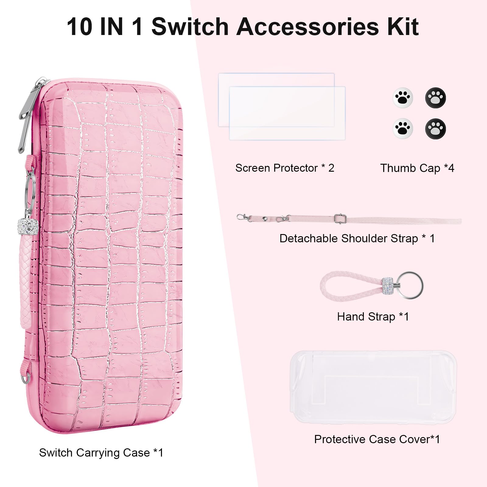 JYPS 10 en 1 Pochette Transport Switch OLED rangement 10 accessoires