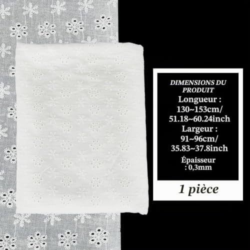 BENECREAT Tissu dentelle coton blanc 153x91 cm