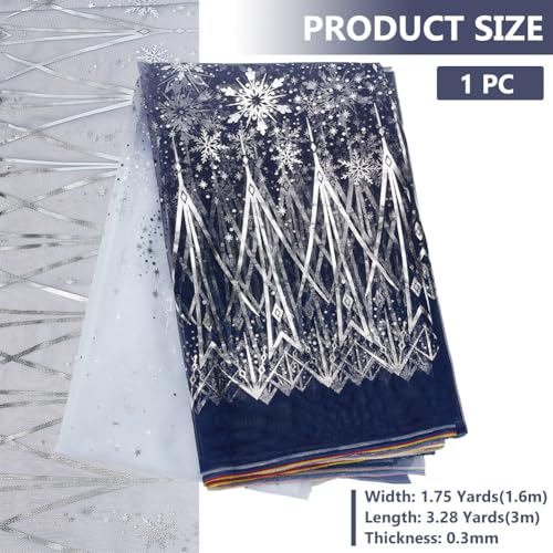 BENECREAT Flocon Neige tulle bleu marine 3m flocon argenté
