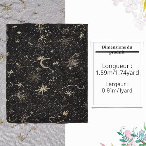 BENECREAT Tulle pailleté étoiles lune tissu noir 90x159 cm