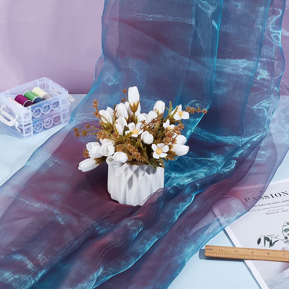 BENECREAT Tissu Organza Bicolore Bleu Acier 5m Tulle Irisé