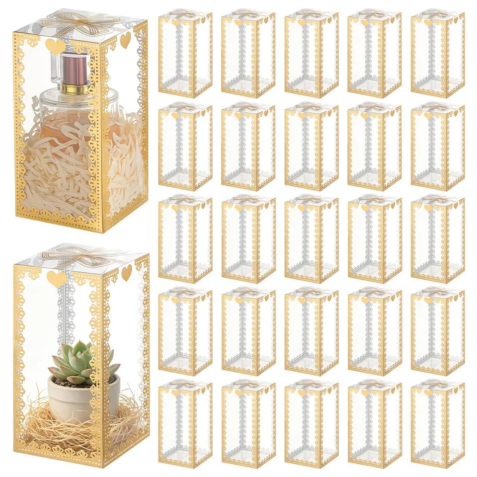 BENECREAT boîte cadeau transparente doré 30 pcs 80x80mm