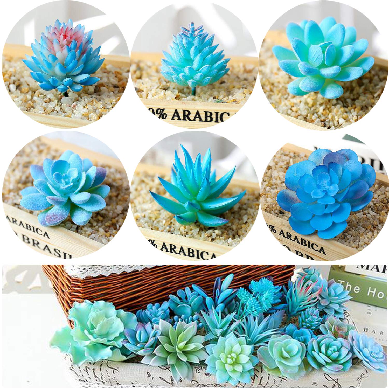 Cayway plantes succulentes artificielles Style 11 bleu 21 pcs