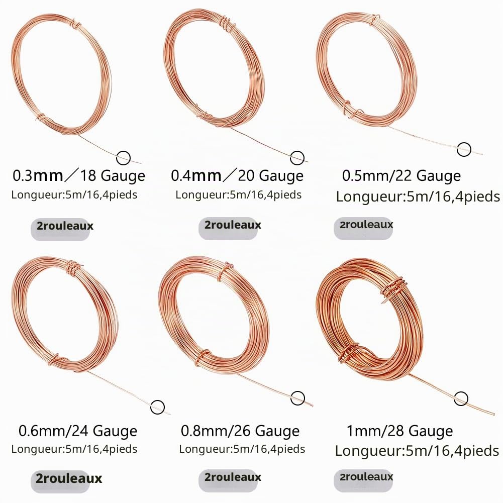 BENECREAT Fil Cuivre Bijoux 0.3-1mm 12 Rouleaux 5m