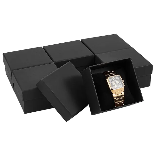 BENECREAT Boîte montre carton noir avec couvercle x6